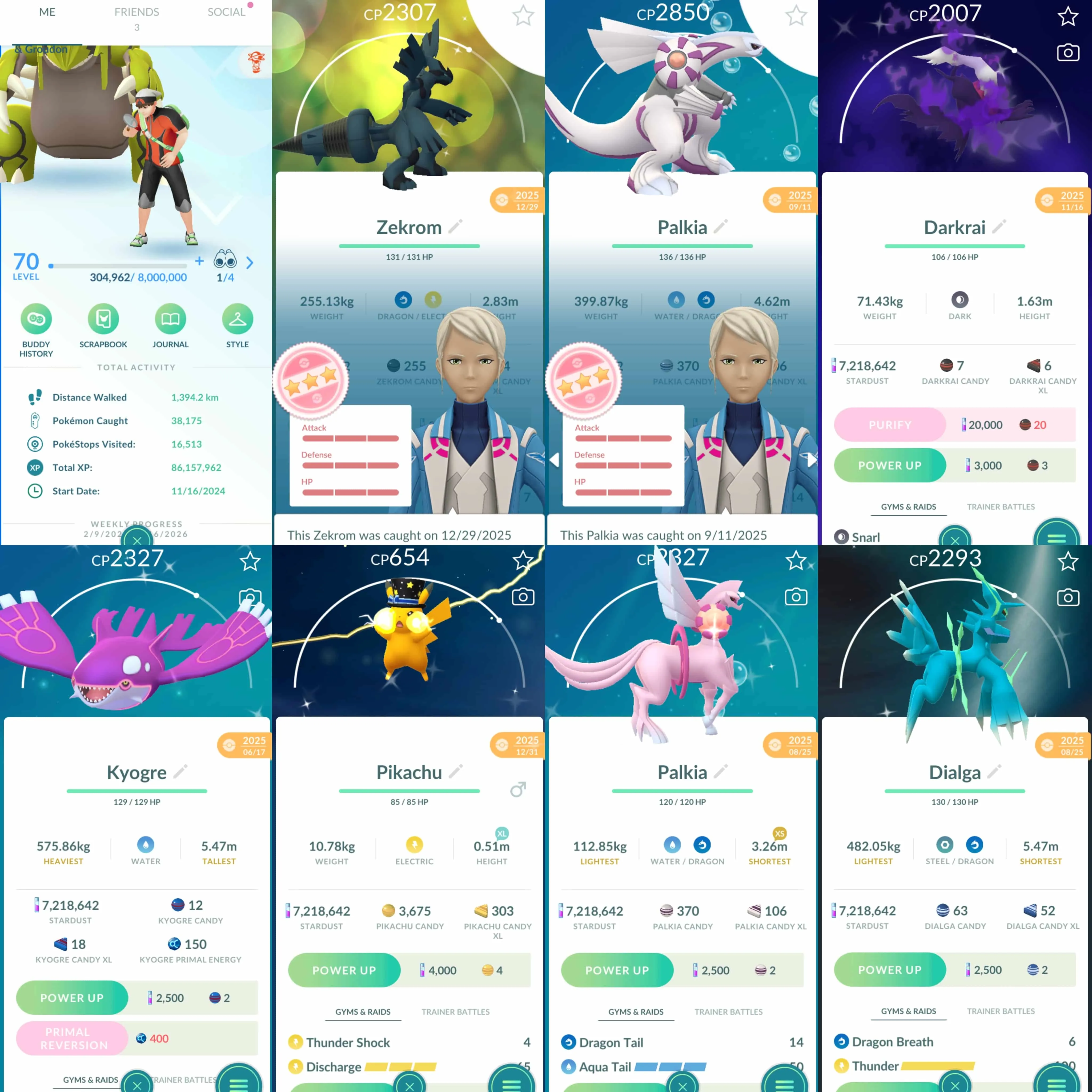 1967 Level 70 Coin8350 Shundo Zekrom Latias100 x2 Azelf100 x2 Palkia100 Heatran100 x2 Regigigas100 Shiny: Lugia, shadow Registeel, shadow Latias, shadow Latios x2, Kyogre, Groudon, Dialga Origin, Palkia, Palkia Origin, Giratina