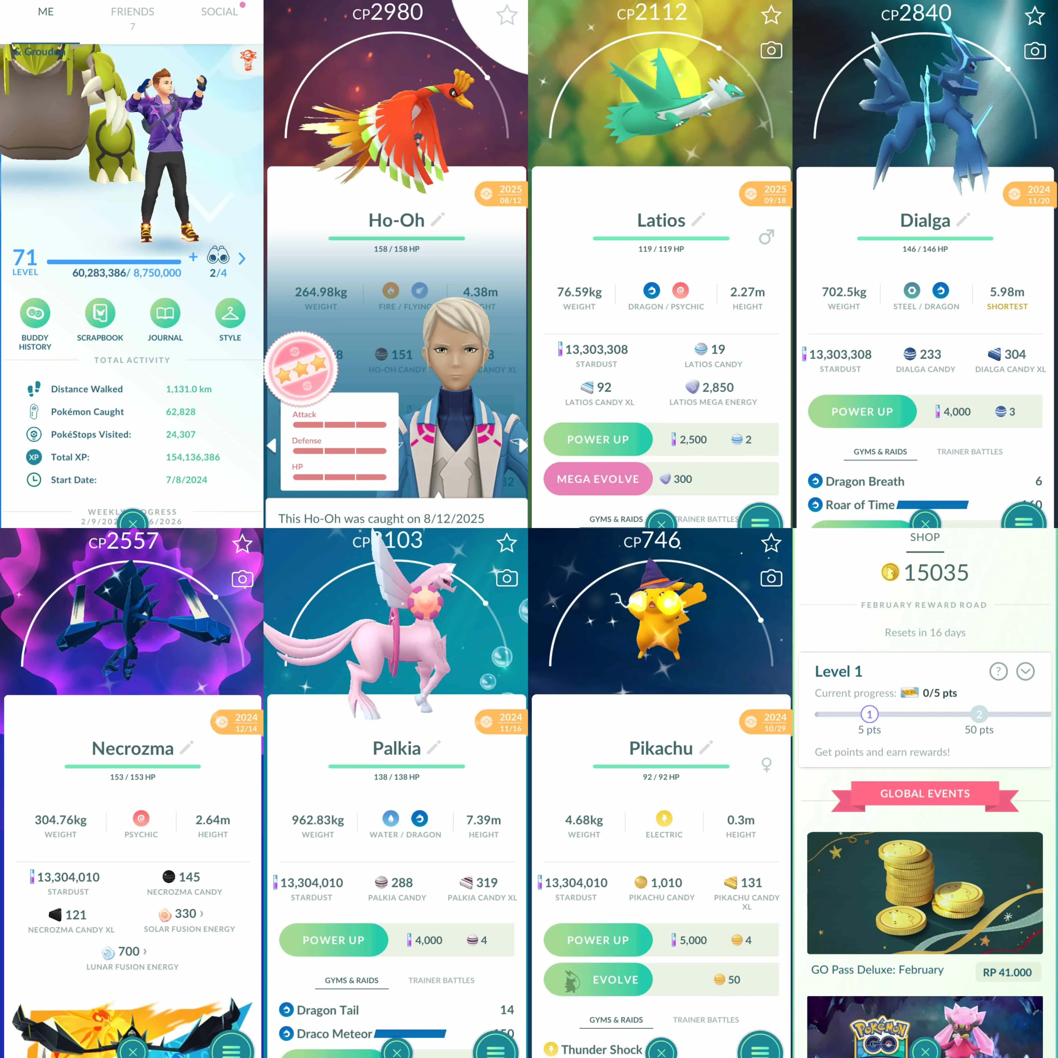 1970 Level 71 Coin15035 Necrozma100 Xerneas100 Mega Latios100 Shiny Mega Latios Shiny: shadow Suicune, shadow Ho-Oh, shadow Latias, Latios, Groydon, Uxie, Mesprit, Azelf, Dialga, Palkia Origin, Heatran, shadow Regigigas