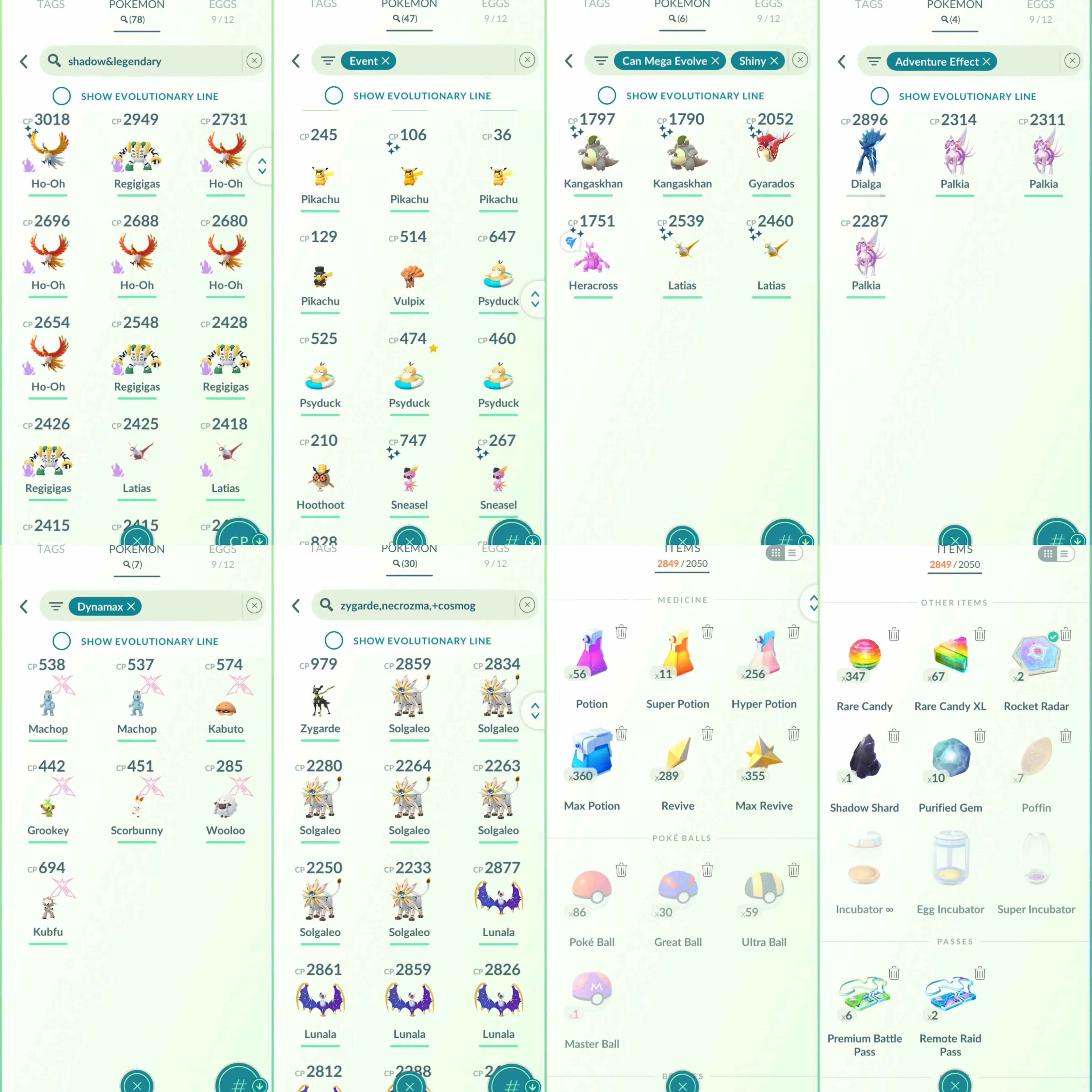 1974 Level 70 Coin10500 Shiny Rayquaza Shiny Mega Heracross Shiny Mega Gyarados Shiny Mega Latias Shiny: shadow Suicune, shadow Ho-Oh, shadow Latias, Uxie, Mesprit, Azelf