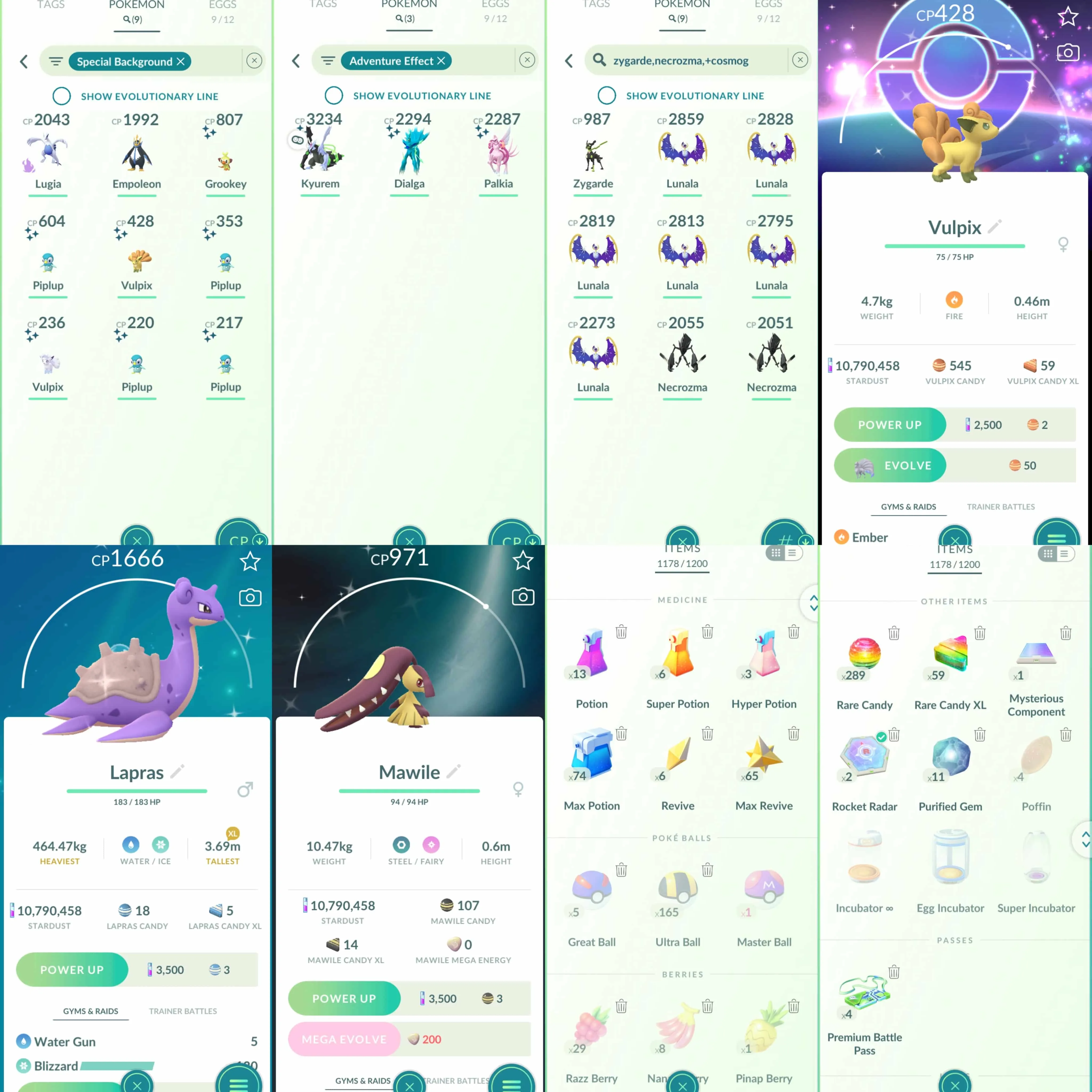 1976 Level 72 Shiny Black Kyurem  Shiny Charcadet Shiny Charizard Shiny Lapras Shiny Palkia Origin Spacial Rend Shiny Dialga Origin Roar of Time Shiny Vulpix BG Shiny Alolan Vulpix BG Shiny Piplup BG Shiny Grookey BG