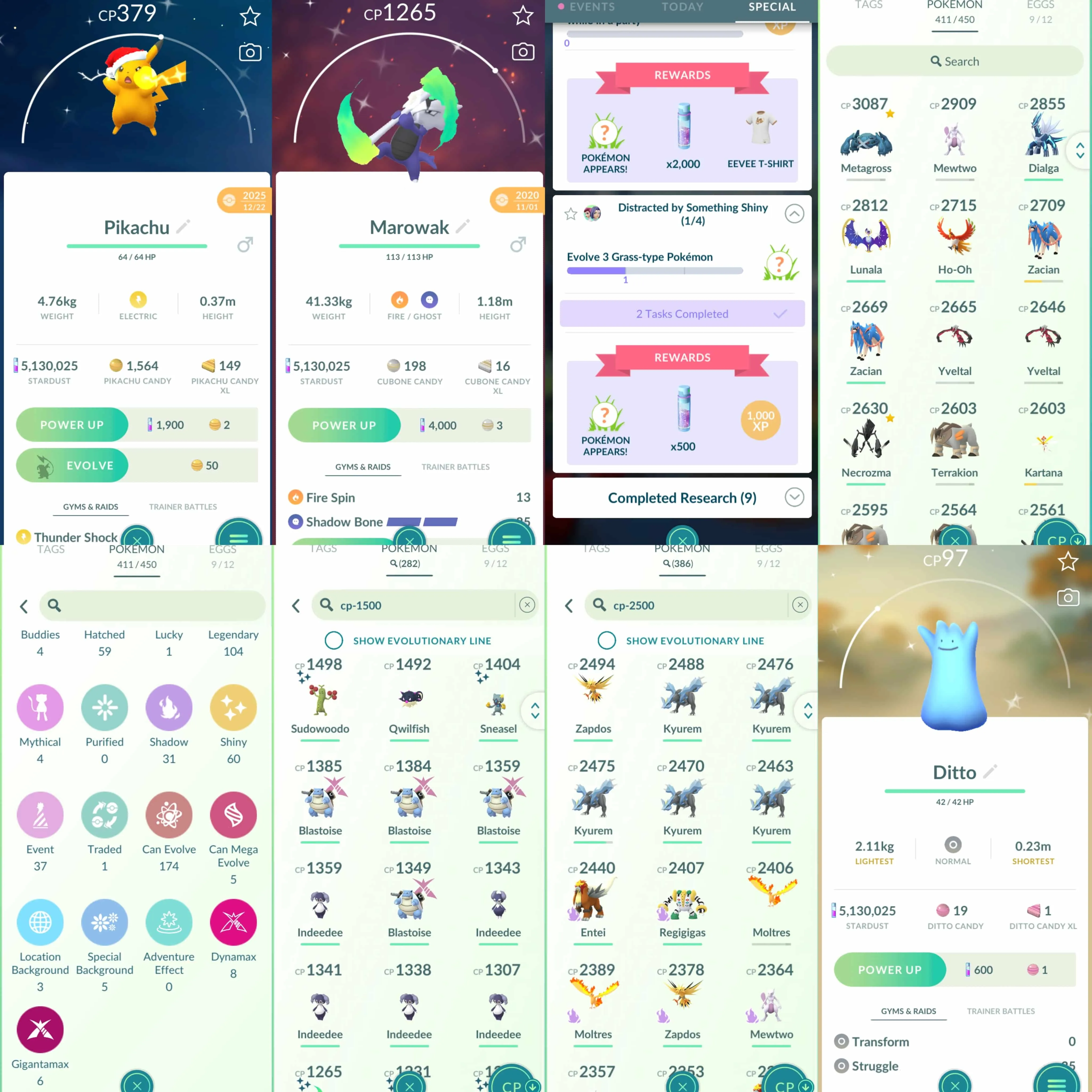 1979 Level 70 2019. Necrozma100 Shiny: Articuno, Groudon, Kyurem, Alolan Marowak, Ditto, Beldum.  GMax Blastoise Dark Skies BG  Zygarde Cosmog Mega Diance  Master Ball