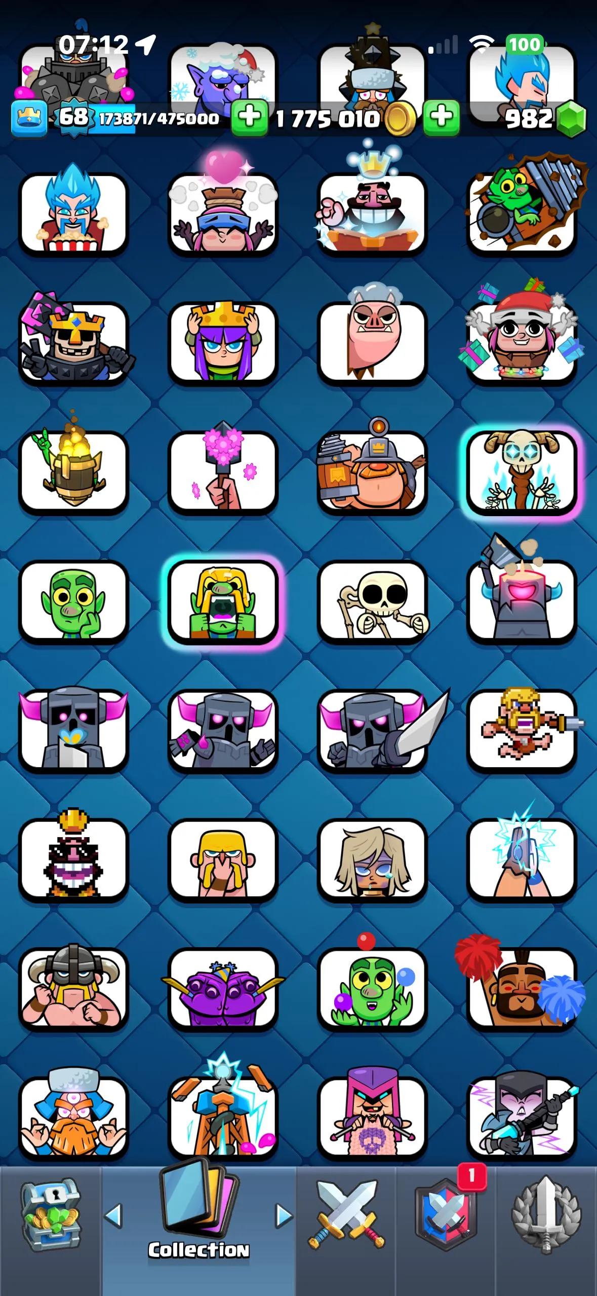 CR430 //75 Elite Cards, 38 Evolutions, 250 Emotes, Meta Skeleton Army, Legendary Card Book, Pass Royale, 2 Million Gold