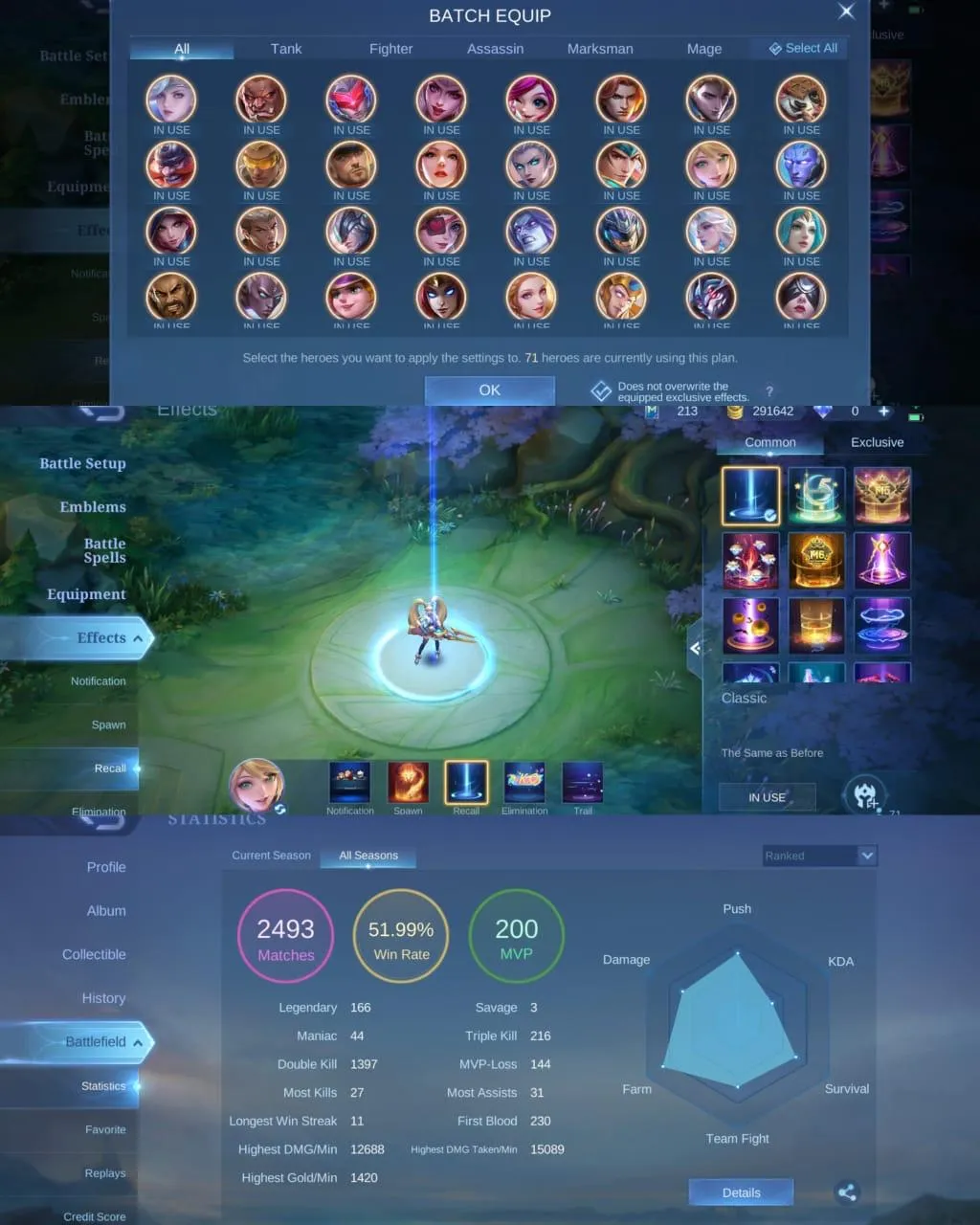 ML 327⚡SKINS 103⚡HERO 71⚡PRIME CLAUDE⚡️COLLECTOR NATALIA⚡️10 EPIC⚡️LIGHTBORN TIGREAL⚡️BLAZING FRANCO⚡️MYTH CLINT⚡️VALENTINE FANNY⚡️M6 CLAUDE⚡️DRAGON MASHA⚡️
