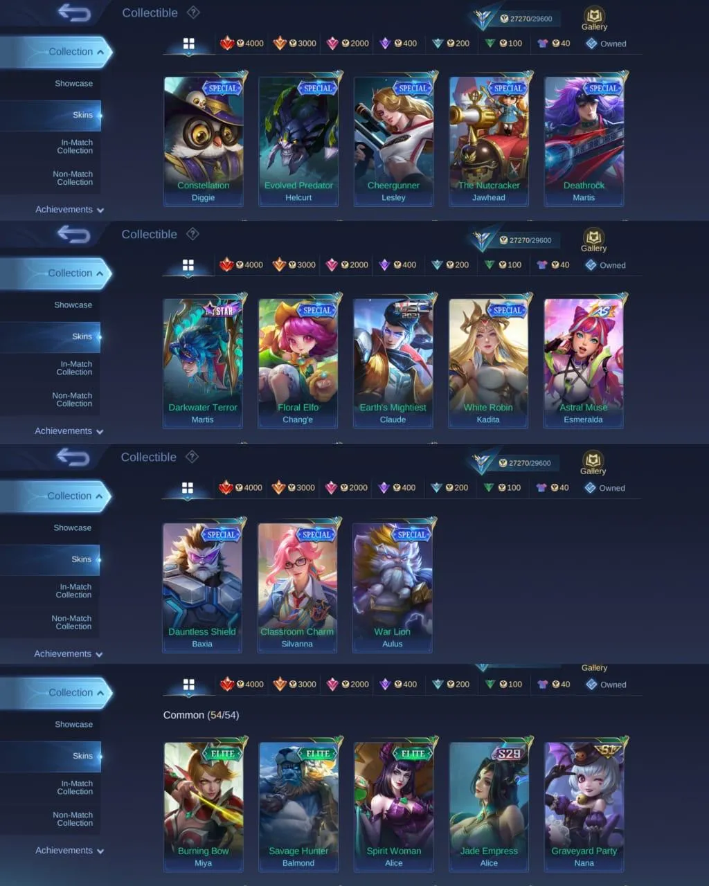ML 327⚡SKINS 103⚡HERO 71⚡PRIME CLAUDE⚡️COLLECTOR NATALIA⚡️10 EPIC⚡️LIGHTBORN TIGREAL⚡️BLAZING FRANCO⚡️MYTH CLINT⚡️VALENTINE FANNY⚡️M6 CLAUDE⚡️DRAGON MASHA⚡️