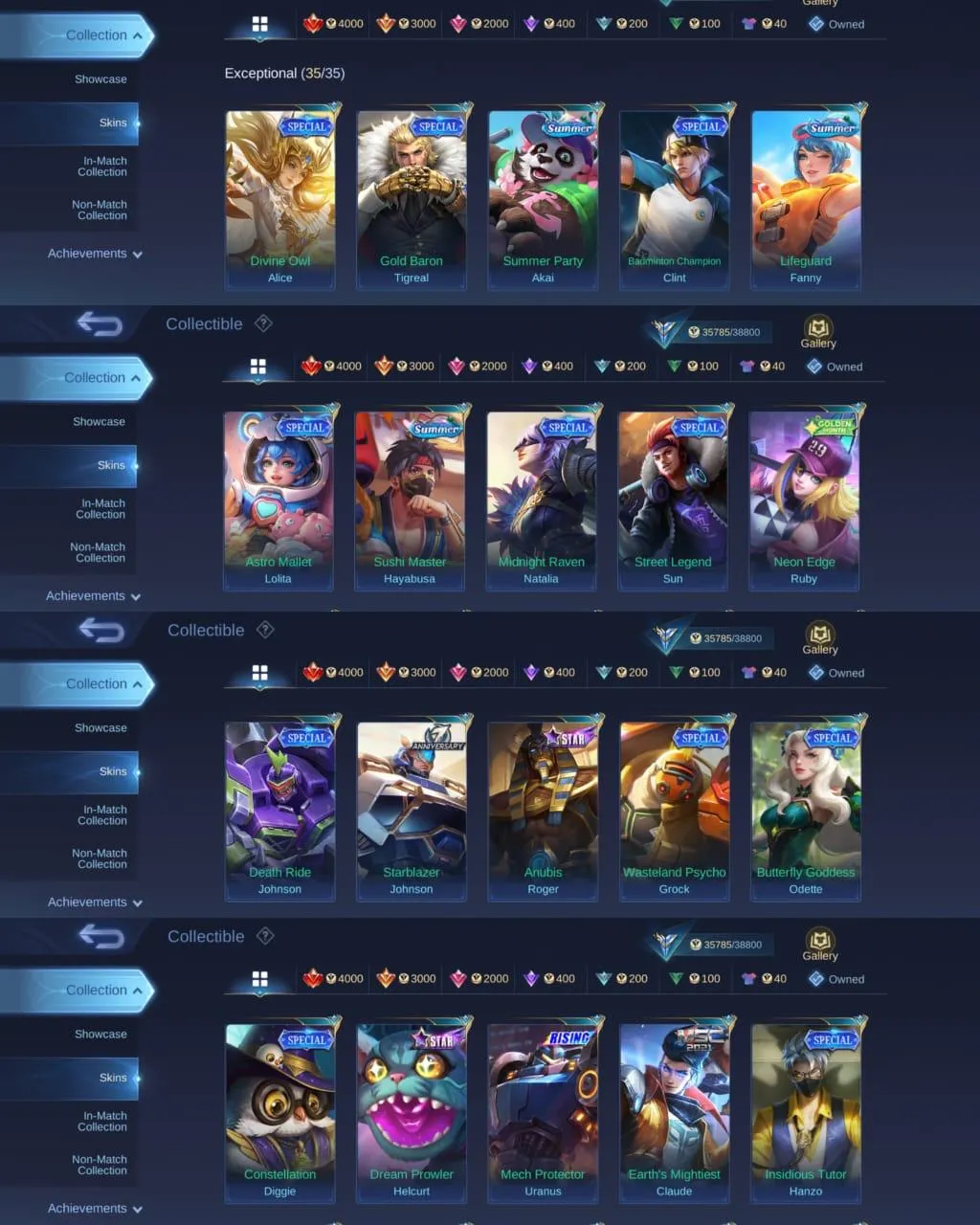 ML 339⚡FULL MAX EMBLEM⚡SKINS 146⚡HERO 99⚡PRIME YUZHONG⚡️COLLECTOR NATALIA⚡️LIGHTBORN TIGREAL⚡️11 EPIC⚡️ VALENTINE FANNY⚡️RISING LOLITA⚡️VENOM HARLEY GROCK⚡️BLAZING ALDOUS⚡️DRAGON LANCELOT LING MASHA⚡️M4 BEATRIX⚡️