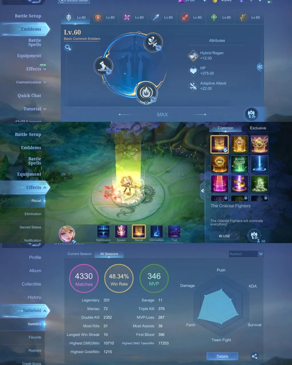ML 351⚡FULL MAX EMBLEM⚡NEOBEAST BRODY⚡️COLLECTOR NATALIA⚡️LIGHTBORN TIGREAL FANNY⚡️8 EPIC⚡️NARUTO VALE⚡️ DRAGON VALIR⚡️BLAZING ALDOUS ESMERALDA⚡️VALENTINE CLAUDE⚡️