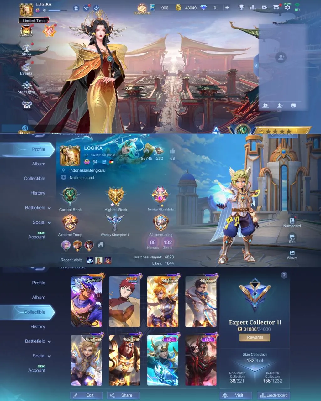 ML 351⚡FULL MAX EMBLEM⚡NEOBEAST BRODY⚡️COLLECTOR NATALIA⚡️LIGHTBORN TIGREAL FANNY⚡️8 EPIC⚡️NARUTO VALE⚡️ DRAGON VALIR⚡️BLAZING ALDOUS ESMERALDA⚡️VALENTINE CLAUDE⚡️