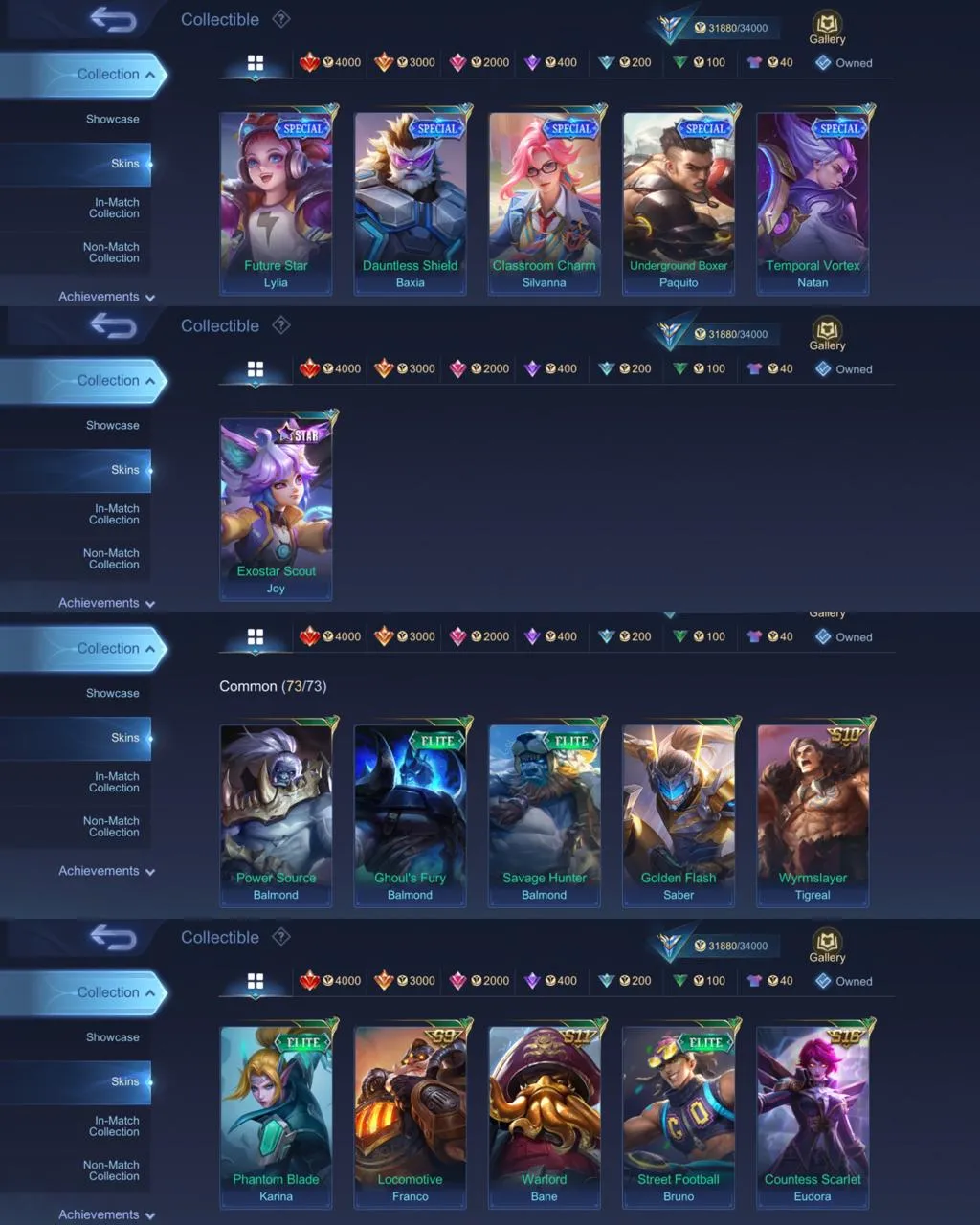 ML 351⚡FULL MAX EMBLEM⚡NEOBEAST BRODY⚡️COLLECTOR NATALIA⚡️LIGHTBORN TIGREAL FANNY⚡️8 EPIC⚡️NARUTO VALE⚡️ DRAGON VALIR⚡️BLAZING ALDOUS ESMERALDA⚡️VALENTINE CLAUDE⚡️