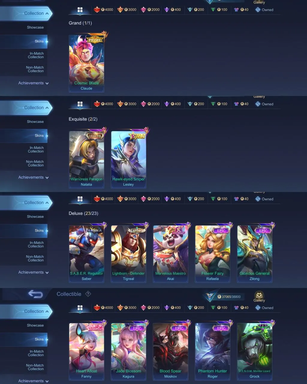 ML 352⚡FULL MAX EMBLEM⚡PRIME CLAUDE⚡️COLLECTOR NATALIA⚡️STAR LESLEY⚡️LIGHTBORN TIGREAL⚡️9 EPIC⚡️VALENTINE FANNY⚡️VENOM GROCK GUSION⚡️DRAGON VALIR⚡️ZODIAC MARTIS⚡️NARUTO VALE⚡️DRAGON VALIR LING KIMMY MASHA⚡️