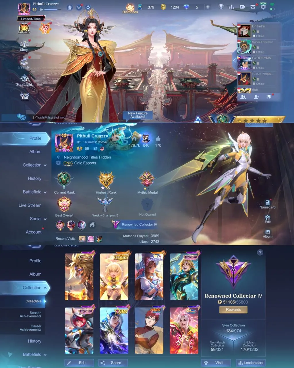 ML 356⚡FULL MAX EMBLEM⚡SKINS 184⚡PRIME BEATRIX⚡️SANRIO FLORYN⚡️LUCKYBOX EUDORA KIMMY⚡️COLLECTOR NATALIA BADANG⚡️STAR LESLEY⚡️LIGHTBORN TIGREAL ALUCARD⚡️BLAZING FRANCO LAYLA⚡️5 EPIC⚡️LUNARFEST SUN⚡️NARUTO VALE⚡️SPARKLE FREDRINN⚡️