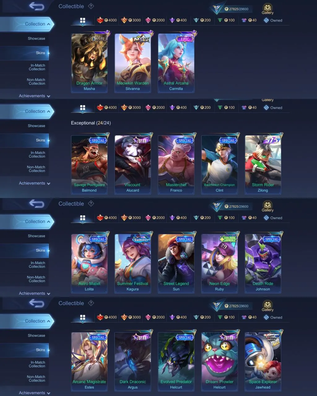 ML 366⚡COLLECTOR NATALIA KHUFRA⚡️LUCKYBOX GUINEVERE⚡️EPIC NANA ZILONG FREYA URANUS CARMILLA⚡️LIGHTBORN TIGREAL⚡️VALENTINE FANNY⚡️BLAZING LAYLA ALDOUS⚡️VENOM GROCK⚡️NARUTO VALE⚡️