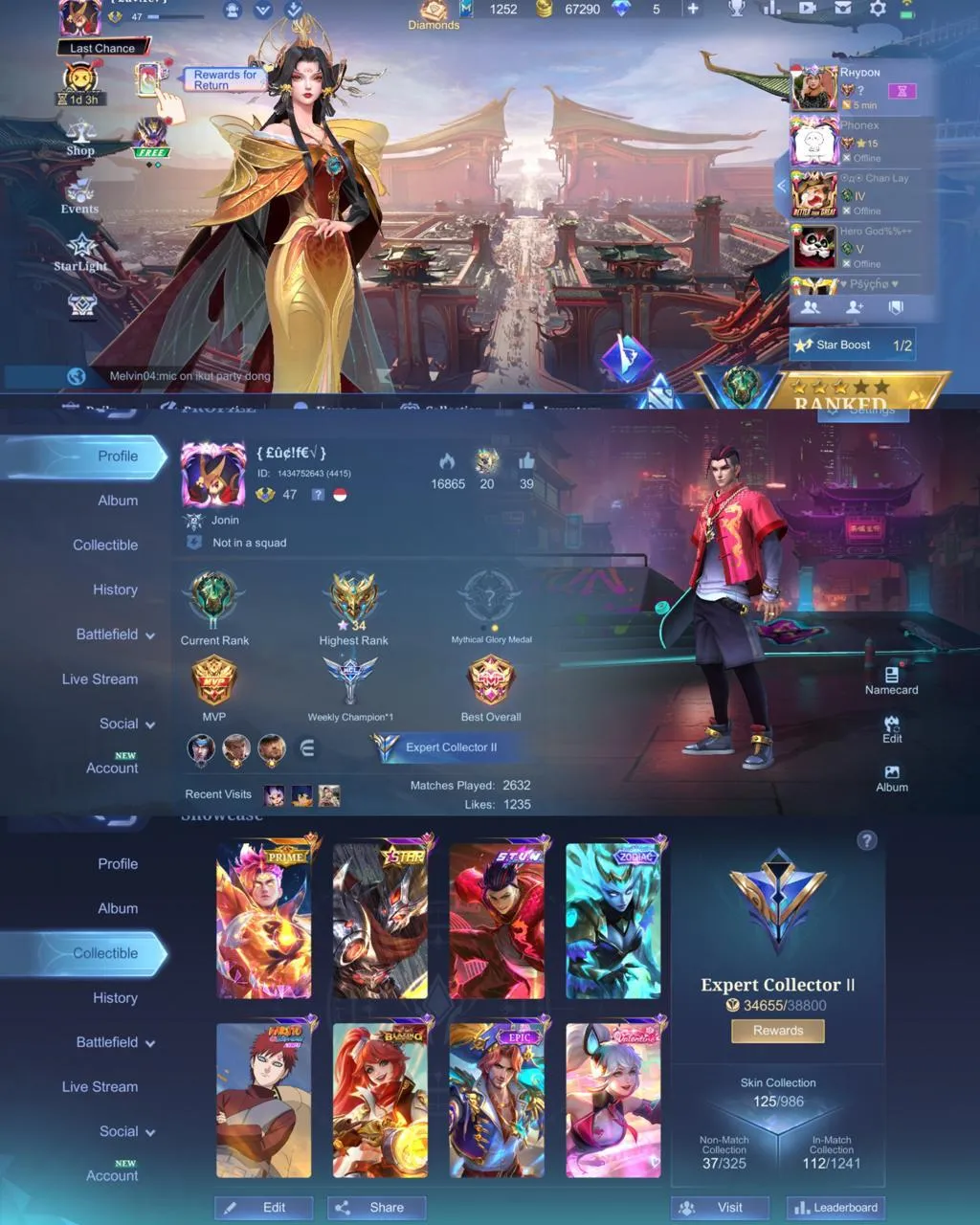 ML 383⚡PRIME CLAUDE⚡️STAR HAYABUSA⚡️COLLECTOR NATALIA⚡️LIGHTBORN TIGREAL⚡️BLAZ FRANCO LAYLA⚡️EPIC CLINT RAFAELA⚡️VALENTINE FANNY⚡️STUN CHOU⚡️ ZODIAC SELENA⚡️NARUTO VALE⚡️