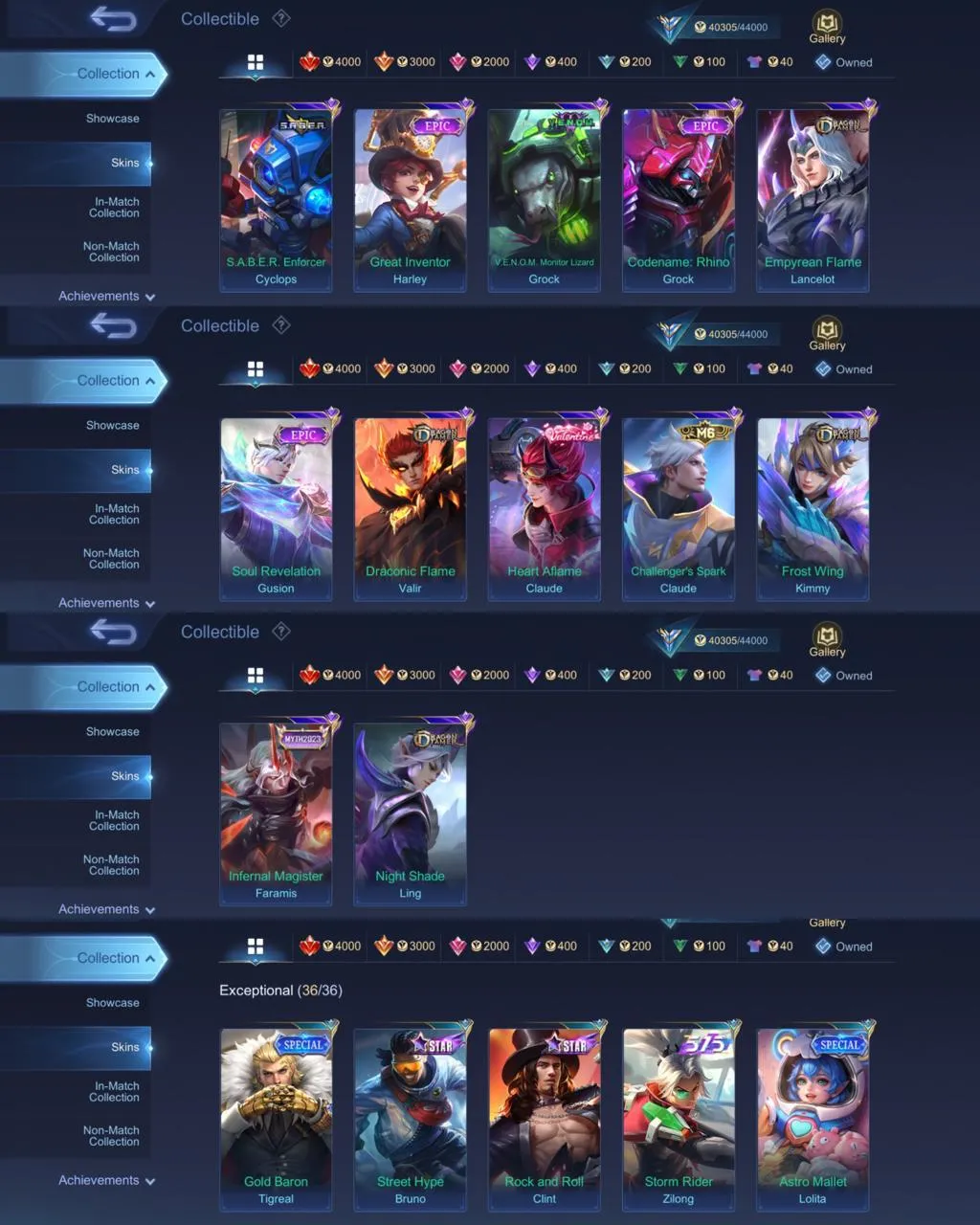 ML 393⚡STARWARS Argus⚡️PRIME Claude⚡️COLLECTOR Natalia⚡️LUCKYBOX Zhask⚡️LIGHTBORN Tigreal⚡️SABER⚡️ANNIVERSARY Akai⚡️BLAZ Franco⚡️MYTH Clint⚡️EPIC Zilong Kagura YI Sunshin⚡️VALENTINE Fanny⚡️VENOM Grock⚡️DRAGON Lancelot Kimmy⚡️