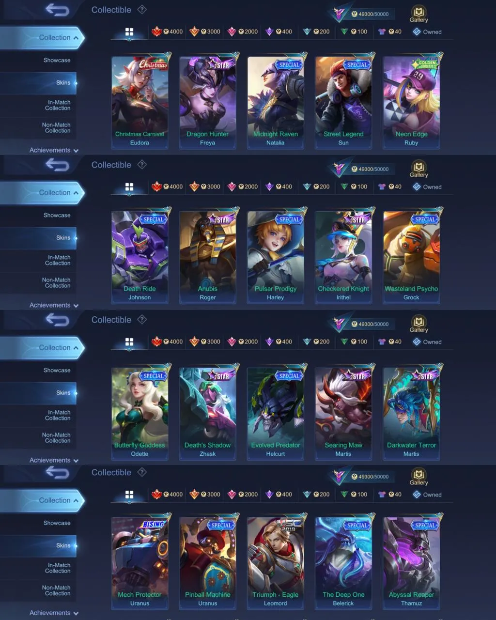 ML 406⚡Full max emblem⚡️Kof Karina⚡️Collector Natalia⚡️ Luckybox Kagura Chou Kimmy⚡️Star Lesley⚡️Lightborn Tigreal Alucard⚡️Myth Clint⚡️12 Epic⚡️Lunar Fest Sun⚡️Venom Harley Hanabi⚡️Zodiac Lancelot⚡️M6 Claude⚡️