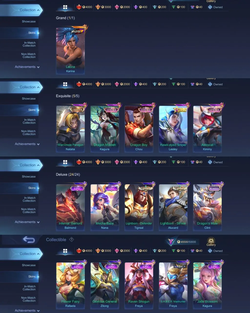 ML 406⚡Full max emblem⚡️Kof Karina⚡️Collector Natalia⚡️ Luckybox Kagura Chou Kimmy⚡️Star Lesley⚡️Lightborn Tigreal Alucard⚡️Myth Clint⚡️12 Epic⚡️Lunar Fest Sun⚡️Venom Harley Hanabi⚡️Zodiac Lancelot⚡️M6 Claude⚡️