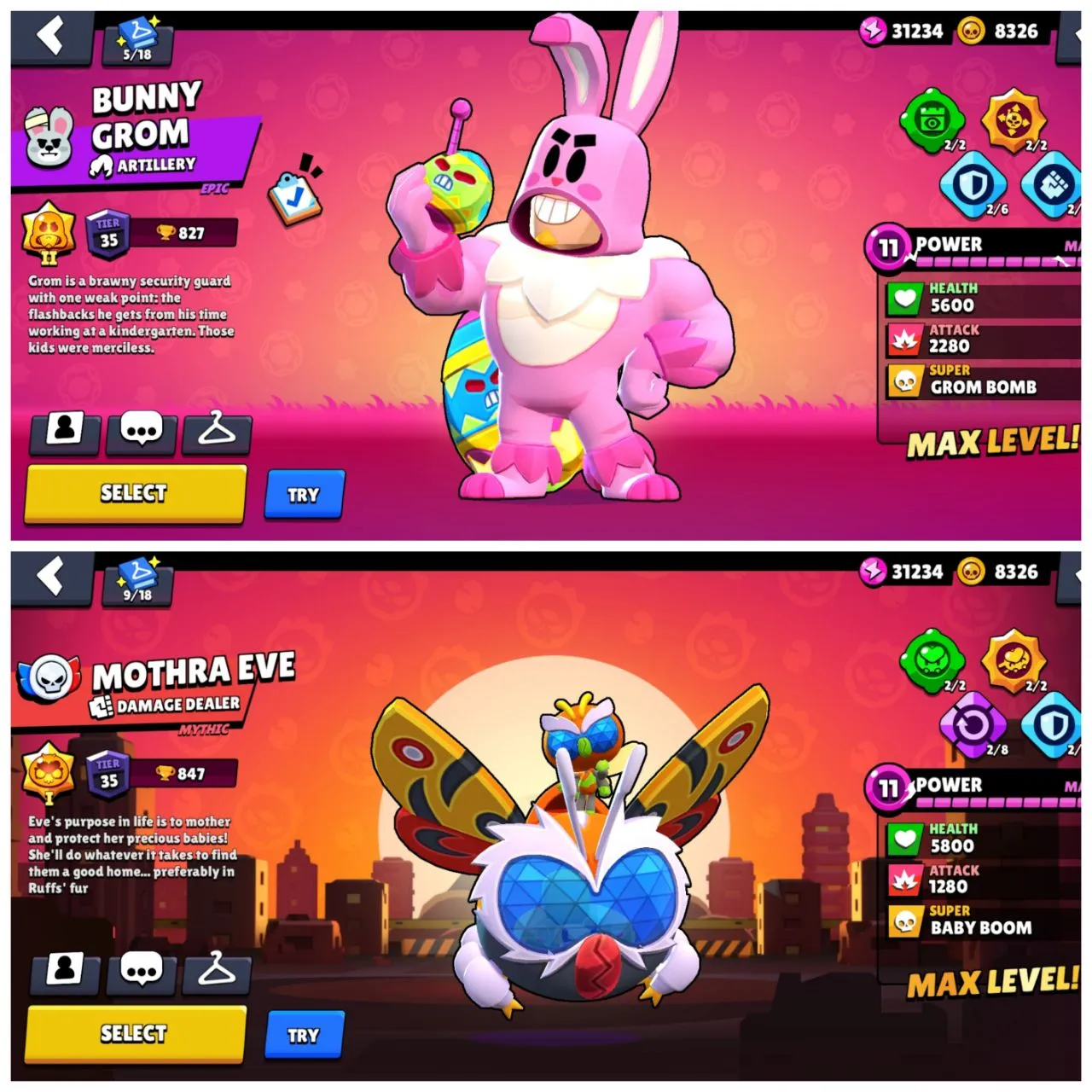 [ SUPER RARE ACC  ]💯 66K CUPS 🏆 R 35 BUNNY & R 35 EVE 🔥 68 MAX AND 23 HC  👿28 RANK 30 + BRAWLERS ❗ 83 CHARACTER 💥 PREMIUM 185 SKINS 🎀  LVL 293 💎 INSTANT DELIVERY 🛒 ss