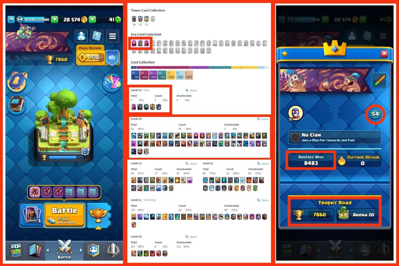 💥40% OFF SALE💥 52 MAX CARDS ❤‍🔥 5 ELITE CARD 🔺3 EVO CARDS 🏆 7860 TROPHIES 💢 ARENA LVL 20 ❣️ XP LVL 54 ✴️ KT 15 ⚡ 113 OP RARE EMOTES 🍀 COOL BADGES ❤️‍🩹 118 CARDS 🍁 FREE NC 🫰 FAST DELIVERY 🚚