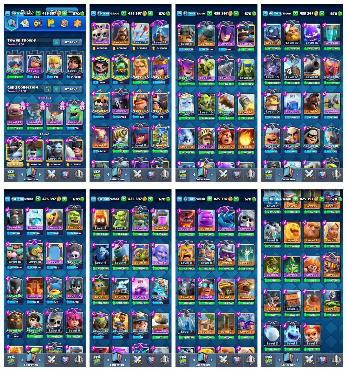 💥45% OFF SALE💥 8 MAX CARDS 💢 8 EVO CARDS ☘️ 1 ELITE CARD 🏆 8911 TROPHIES ⚡ 22 ARENA LVL ♨️ 50 XP LVL🔻 13 KT 📛 49 OP RARE EMOTES ☄️ 5 OP TOWER SKIN 🗼 119 CARDS ✴️ FAST DELIVERY 🚚 FREE COC ACCOUNT 💢