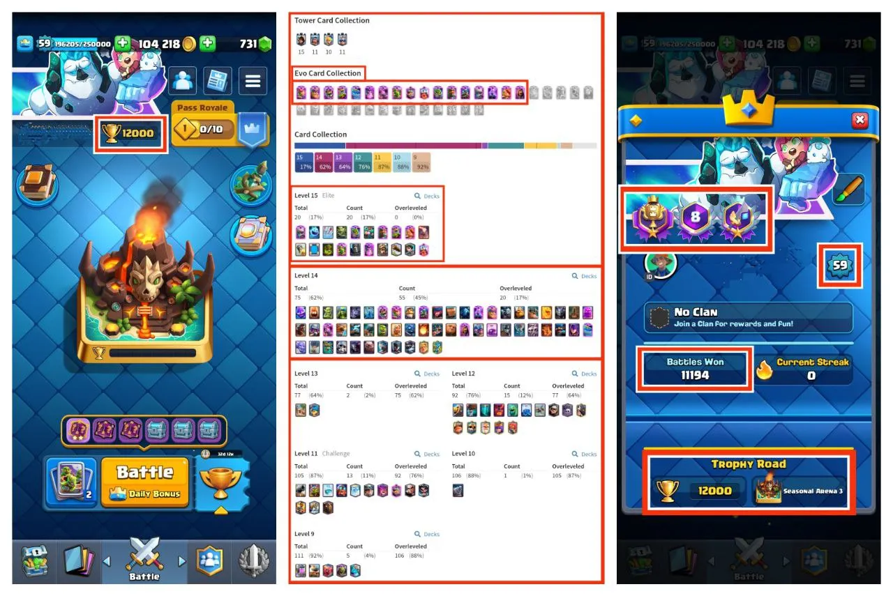 💥LUXURY GERMANY LOCAL ACCOUNT 💥75 MAX CARDS 💢 20 ELITE CARD 🍀 17 EVO CARDS 🏆 12,000 TROPHIES ⚡24 ARENA LVL 🌹 59 XP LVL🧣15 KT 🍁 158 OP RARE EMOTES 🌲 17 OP TOWER SKIN 🏰 120 CARDS 💥 FAST DELIVERY 🚚