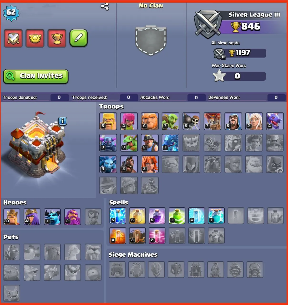 💥45% OFF SALE💥♨️TOWN HALL 11 DECENT ACC ⭕ 1700+ GEMS AVAILABLE 🩸500 NAME CHANGE 💎 OP MAGIC ITEMS💥62 XP LVL 🌟 19 CWL MEDAL 📛 LOT OF OBSTACLES 💢 FAST DELIVERY 🚚 #KB