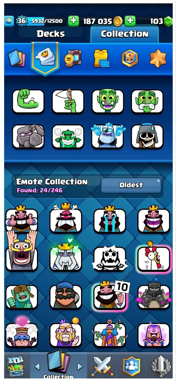 💥45% OFF SALE💥 2 MAX CARDS 💫 5 EVO CARD 🏆 7655 TROPHIES 🌟 20 ARENA LVL ☄️ 12 KT LEVEL 💥 24 EMOTES 🌟 36 XP LEVEL  💢 7 YRS SPECIAL AND COOL BADGES 🧣 117 CARDS 🔥 FAST DELIVERY 🚚 #KB 