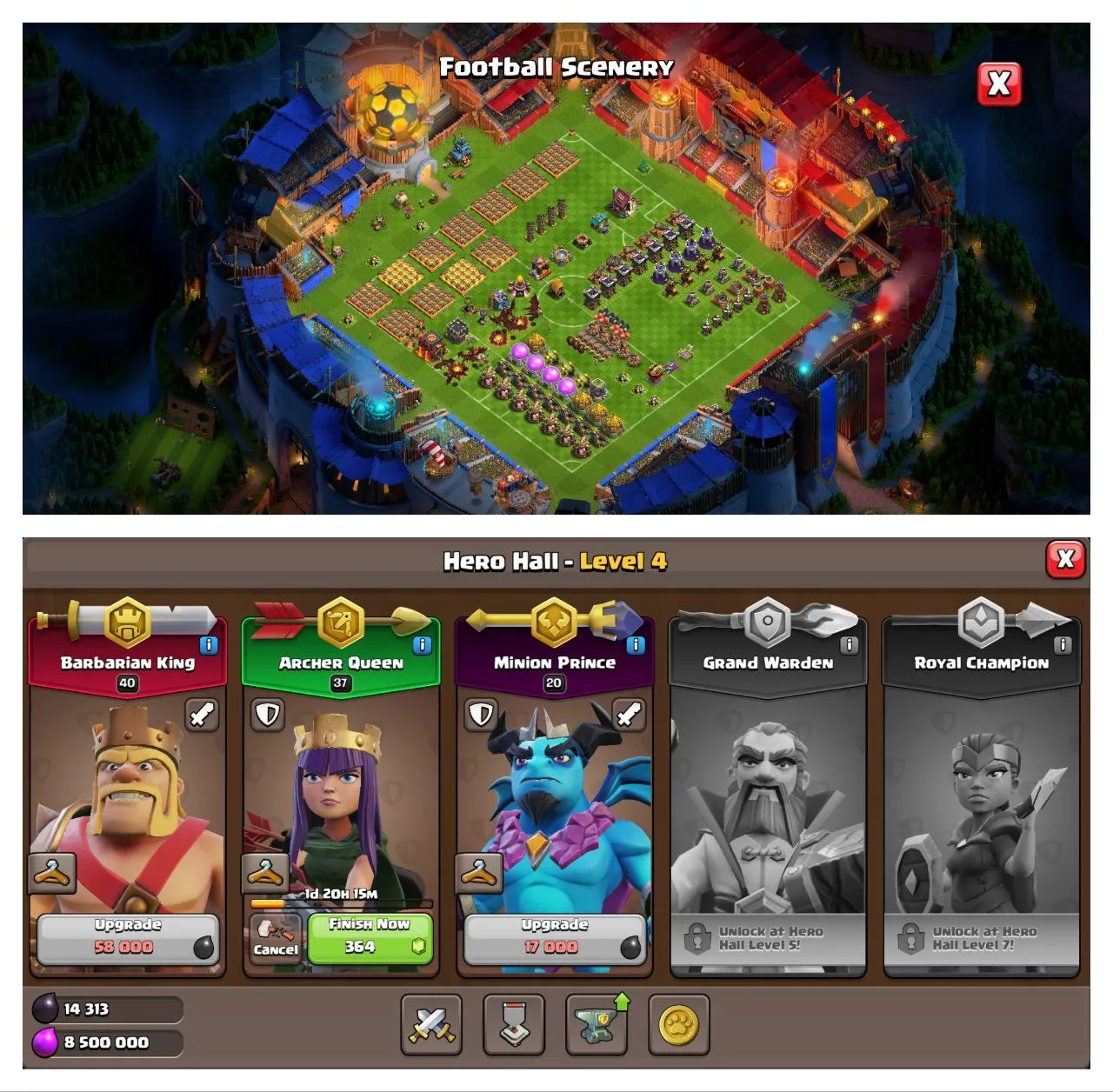 LOW COST ACC | FOOTBALL SCENERY | TH 10 FULL MAX  | 1 OP EPIC EQUIPMENT | FREE NC | CHECK DESCRIPTION | FAST DELIVERY