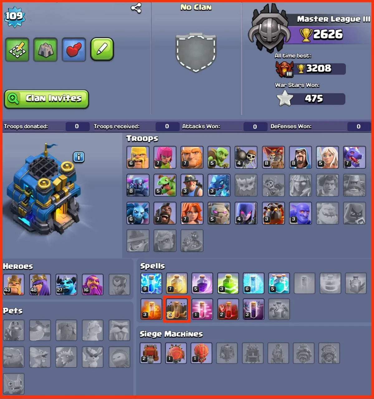 💥45% OFF SALE💥♨️ TOWN HALL 12 NICE ACC. 💢 3 EPIC EQUIPMENT 🌹 OP MAGIC ITEMS 💥 SHADOW QUEEN SKINS ✴️ 109 LVL 🍀 294 CWL & 3650 RAIDS MEDAL 🔥 MONK STATUE 💎 OP OBSTACLES 🔺 FAST DELIVERY 🚚 