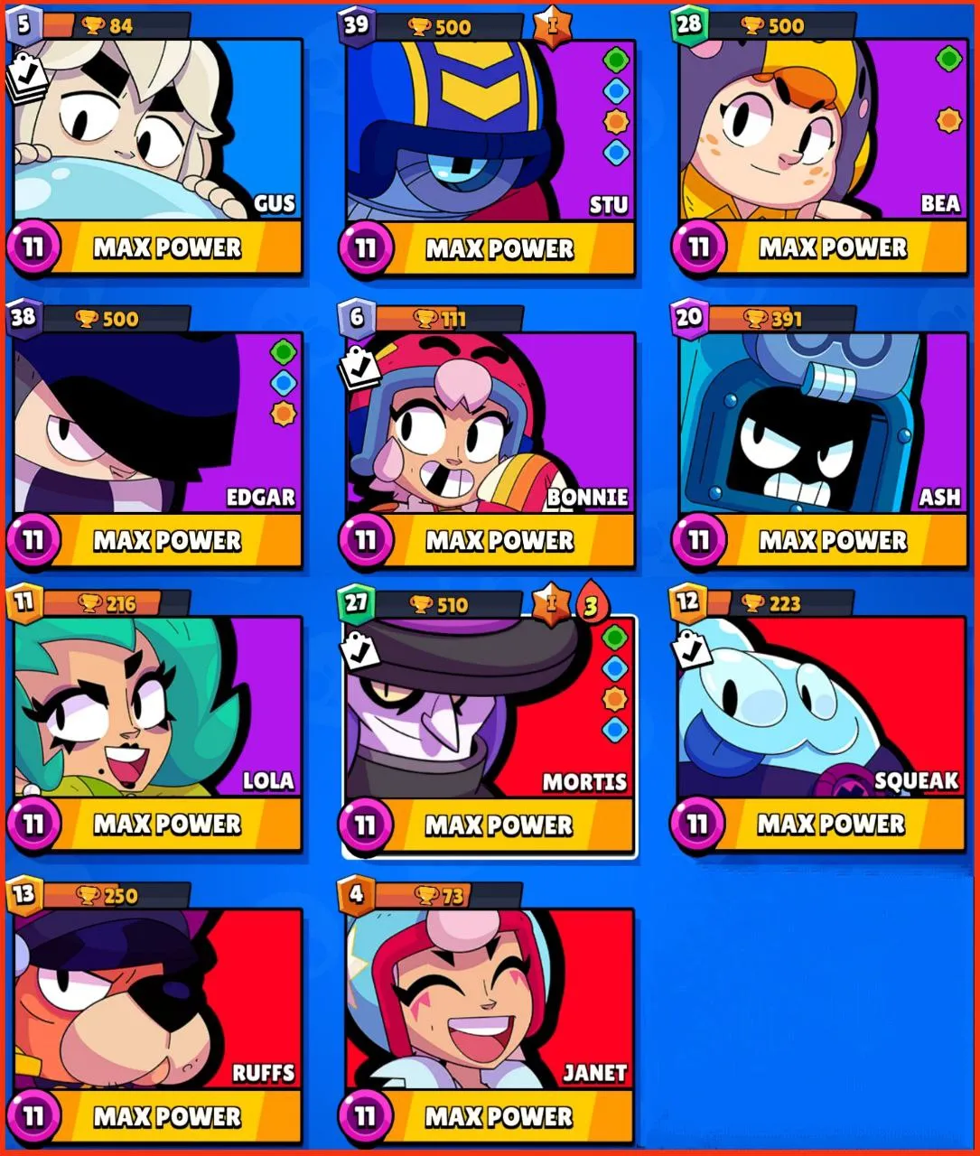 LOW COST ACC |  21 000 TROPHY | 11 MAX BRAWLER | 30 OP SKIN | CHECK DESCRIPTION | FAST DELIVERY