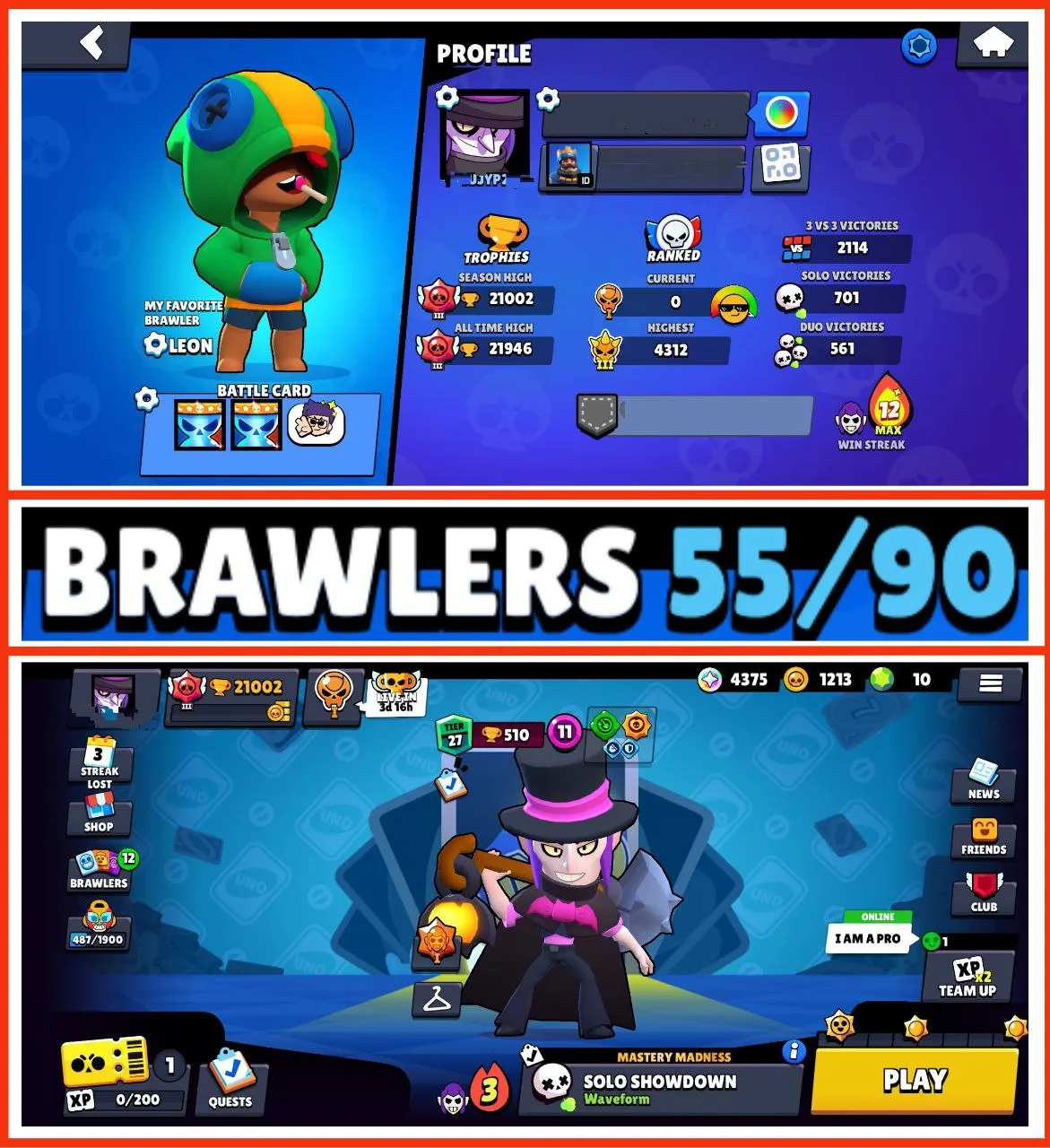 LOW COST ACC |  21 000 TROPHY | 11 MAX BRAWLER | 30 OP SKIN | CHECK DESCRIPTION | FAST DELIVERY
