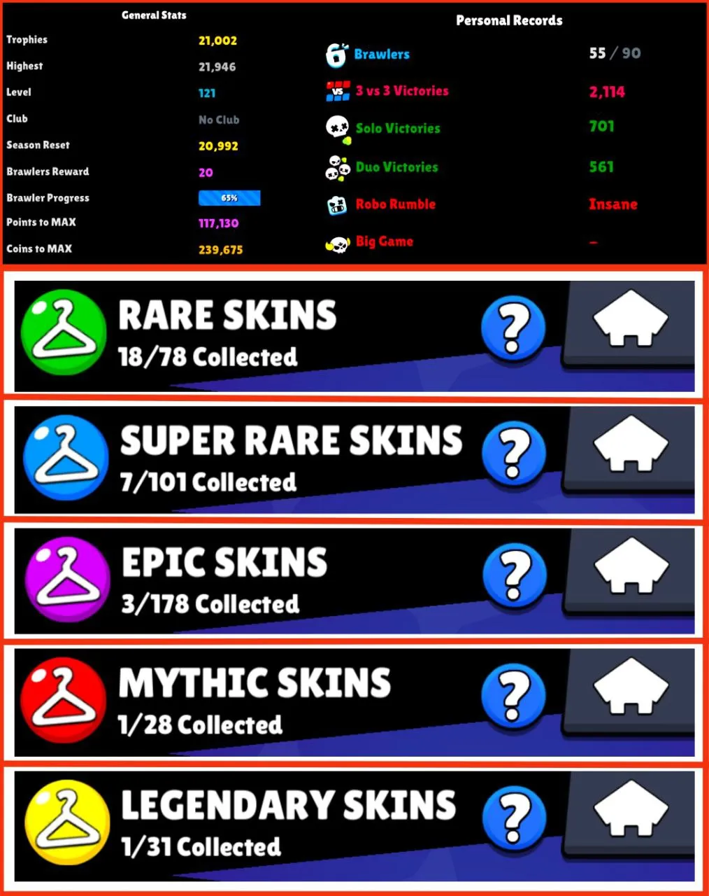 LOW COST ACC |  21 000 TROPHY | 11 MAX BRAWLER | 30 OP SKIN | CHECK DESCRIPTION | FAST DELIVERY