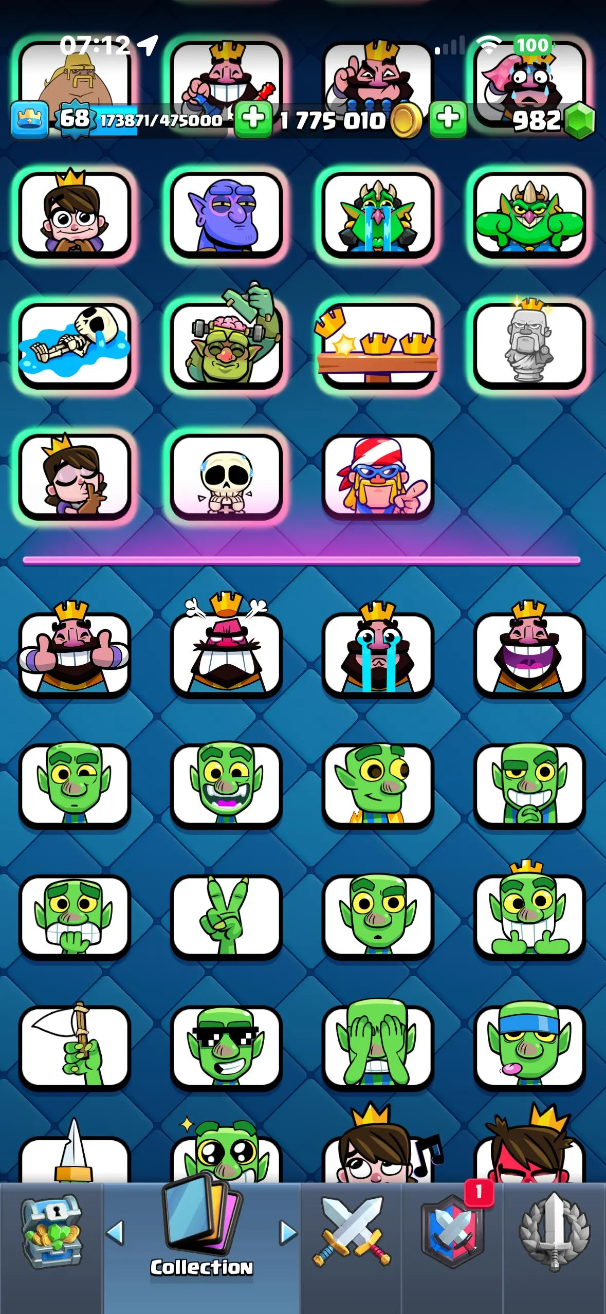 CR430 //75 Elite Cards, 38 Evolutions, 250 Emotes, Meta Skeleton Army, Legendary Card Book, Pass Royale, 2 Million Gold