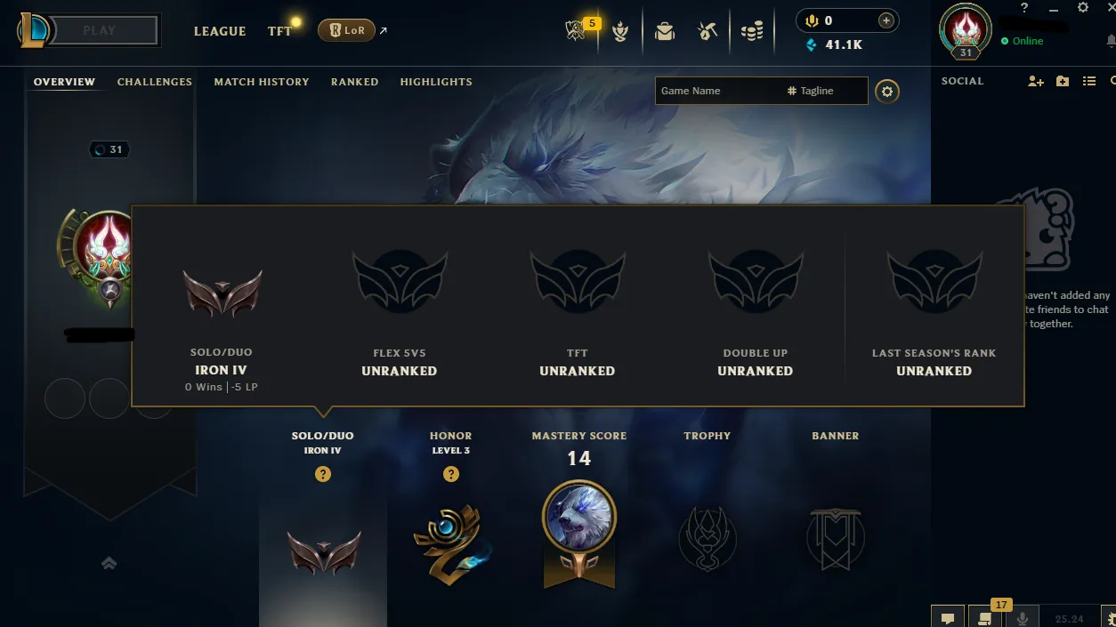 🌏【EUNE】IRON 4 0LP 💎41K BE ✅0W 7L HandDeranked ⚡Low MMR 📧Unverified Email | Instant Delivery / 100% Safe IRON IV