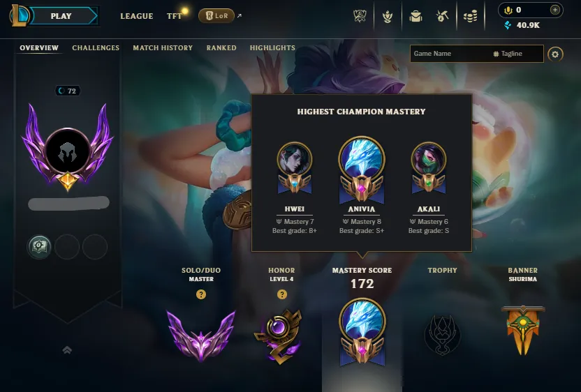 MID🔥LVL72 Master 360LP Handleveled💎41K BE 60Champs 5Skins🔓Unverified Email✅Lifetime Ownership Guarantee - Never Taken Back