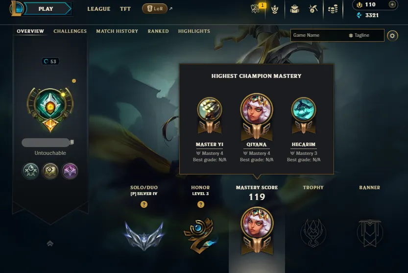 🔥LVL53 Silver 4 76LP 1W/0L (In Placements)💎Handleveled ACCOUNT⭐42Champs 13Skins✅Name Changeable✅Recovery Info Incl – Never Taken Back