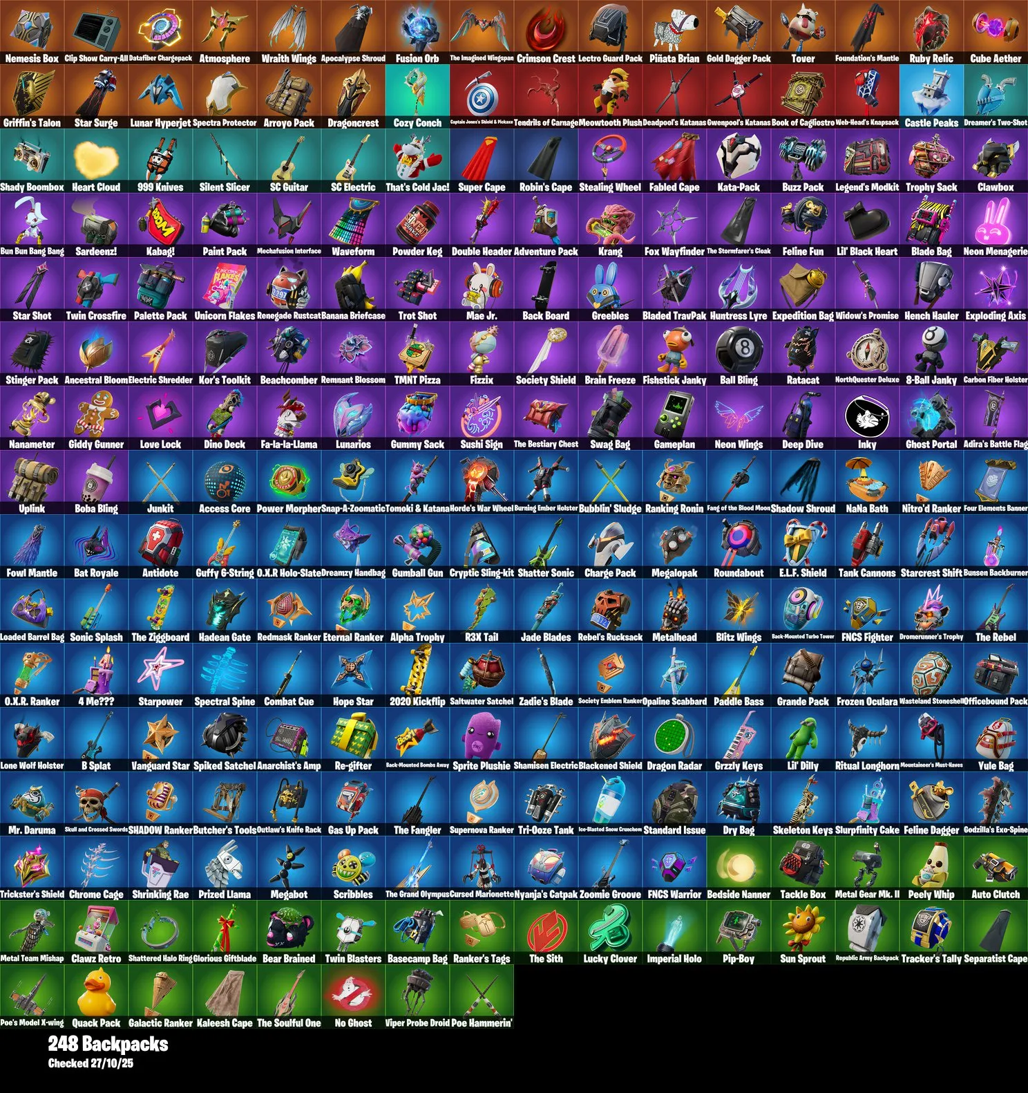 F1050 164 Skins Account Featuring Midas, Fishstick, Snap, Sabira Carpenter, Darth Vader, and More 