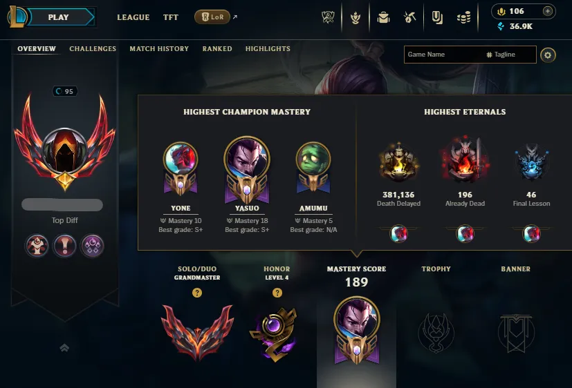 🔥LVL95 Grandmaster 550LP 66%WR Handleveled💎70Champs 22Skins⭐Name Changeable✅Lifetime Ownership Guarantee✔️Recovery information included