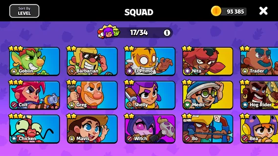 【22 XP】⭐ 49 LVL SQUAD JOURNEY ⭐ 17 CHARACTERS  🟡 93.385 COINS 🟡 