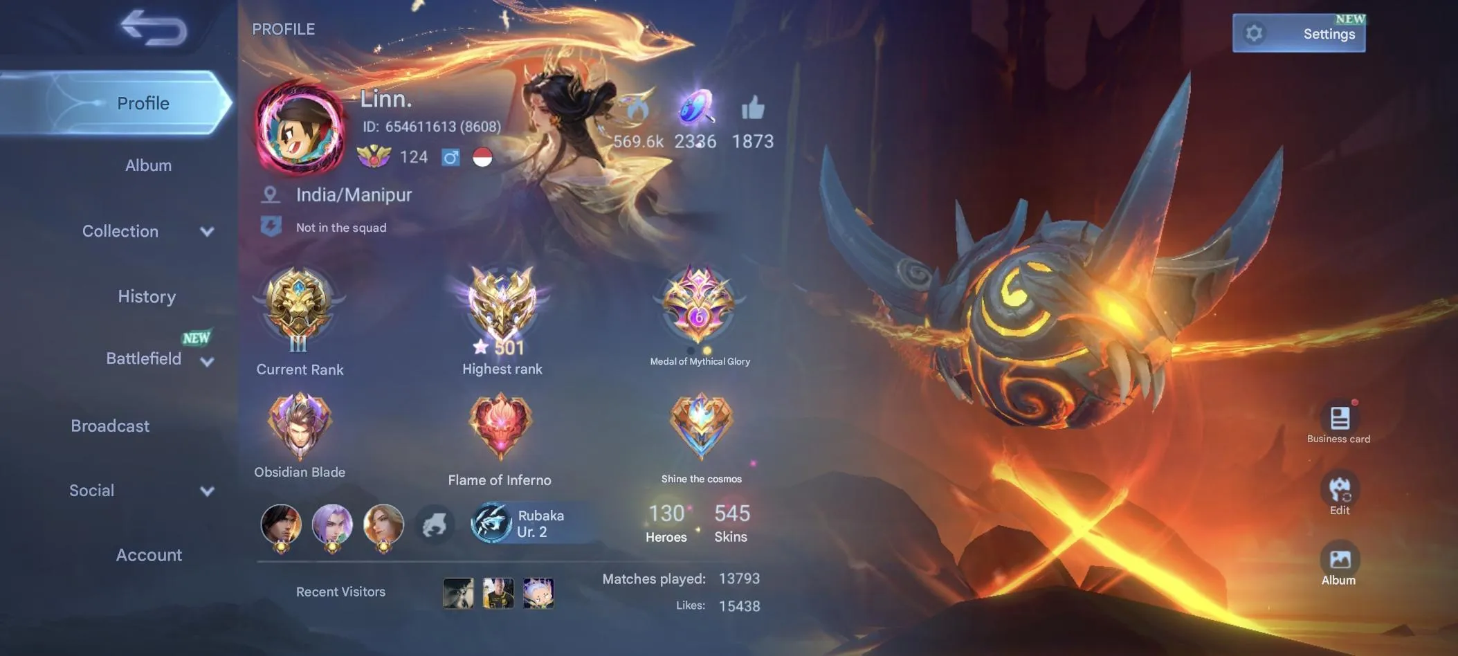 ML535 501 Stars 3 Legend KOF Chou Sanrio Claude Chang’e Graduate Leila 5 Collector 545 Skins