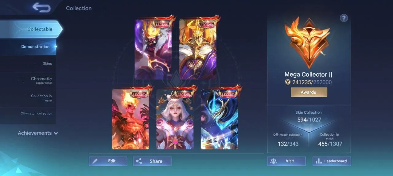 ML536 5 Legend Collector Leila Exorcist Hayabusa Granger Aspirant Fanny 11.11 Gusion Hayabusa Ducati Benedetta KOF Pack 594 Skins