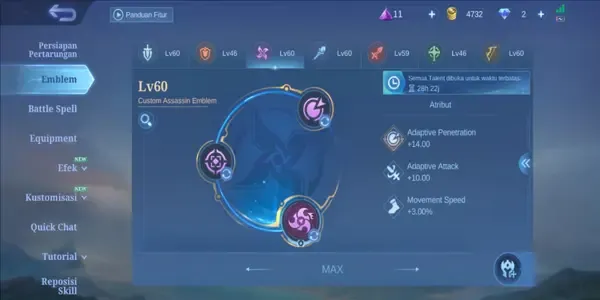 ML541 Skin96 Hero75 Max Emblem Naruto Vale Lightborn Tigreal Meowkven Julian Limited Miya Valentine Fanny Akai Anniversary