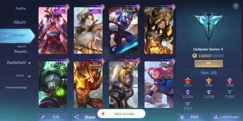 ML556 Hero 95 | 105 Skins | 1 Collector | 12 Epic | Raven Shogun | S.A.B.E.R. | Collector Senior II