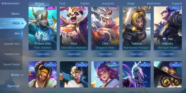 ML583 85 Heroes | 144 Skins | Collector Natalia | KOF Karina | Starlight Zhuxin | Epic YSS Lancelot Gusion Kimmy Layla Moskov Nana Freya Zilong Aldous Saber Kagura