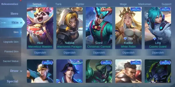 ML584 106 Heroes | 158 Skins | Collector Natalia | Starlight Yin Melissa | Epic Lunox Grock Rafaela Change Nana Valir Harley Kagura Cyclops Zilong Freya