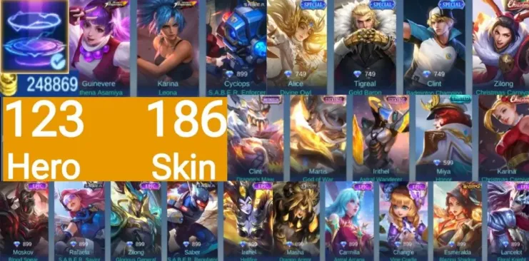 ML602 Recall Seal of Anvil, KOF Guinevere, Karina Luckybox, Martis, Irithel, Epic Lancelot, Saber, Masha, Chang’e, Moskov, Rafaela, Zilong and More Skins (G)