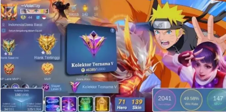 ML610 Naruto Lukas, Allstar Moskov, KOF Guinevere, 71 Heroes and 139 Skins (G)