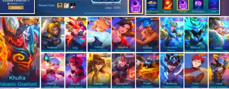 ML613 Collector Kufra Volcanic Overlord, Collector Natalia, Neobeast Ling, Aspirant Fanny, Transformers Roger, KoF Masha and Karina, Many Epic Skins, 335 Skins Total (G)