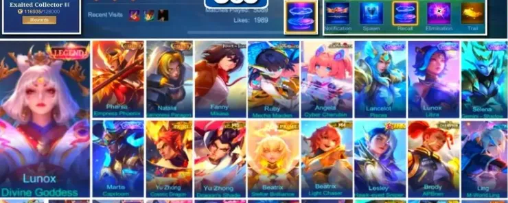 ML622 365 Skins, Legend Lunox Divine Goddess, Collector Pharsa and Natalia, Attack on Titan Mikasa, Aspirant Ruby and Angela, Prime Skins (G)