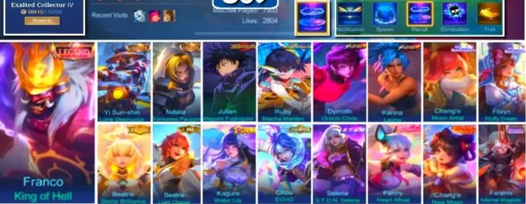 ML627 Legend Franco King of Hell, Collector Yi Sun-shin and Natalia, Jujutsu Kaisen Megumi, 309 Skins (G)