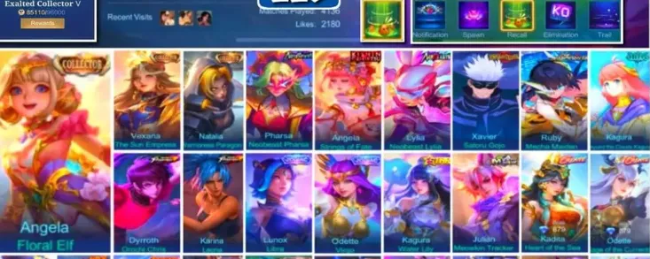 ML633 229 Skins, Collector Natalia Angela and Vexana, Neobeast Pharsa and Lylia, Jujutsu Kaisen Gojo Xavier, Kinsin Angela (G)