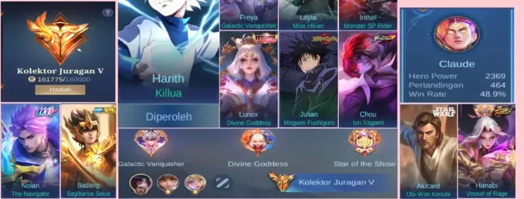 ML642 JURAGAN V 429 SKINS 2 LEGEND LUNOX FREYA HxH HARIT KOF CHOU (G)